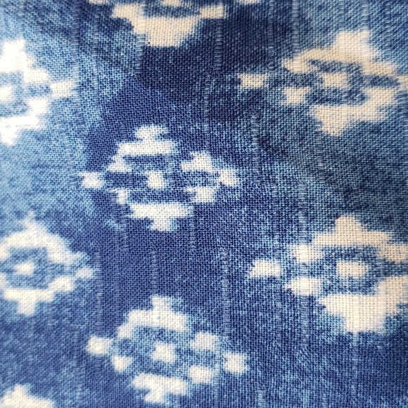 Fever Cap Sleeve Blue and White Button Front Top with Ruffle, Small - Picture 8 of 8